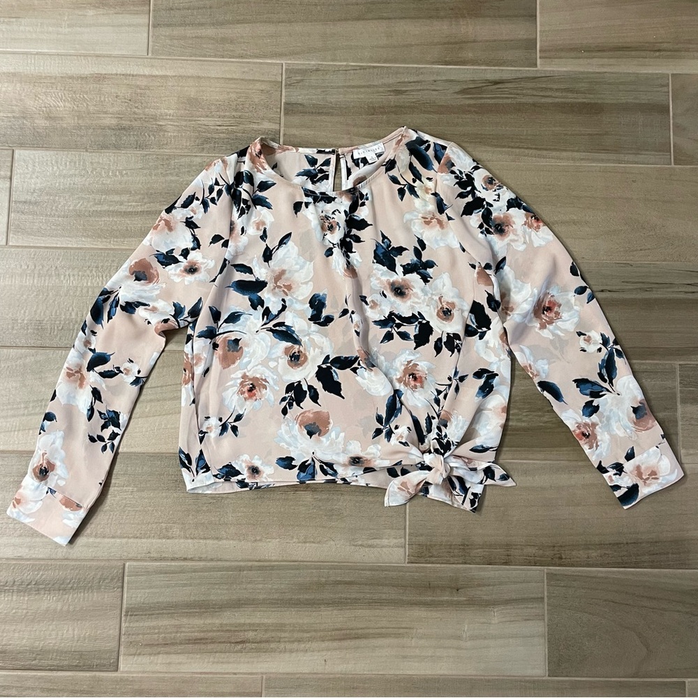 Socialite Long Sleeve Side Tie Blush Floral Blouse